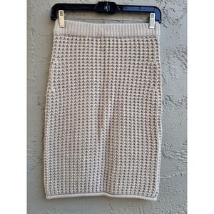 POL Womens Beige Crochet Skirt Waffle Knit Cottage Pencil Elastic